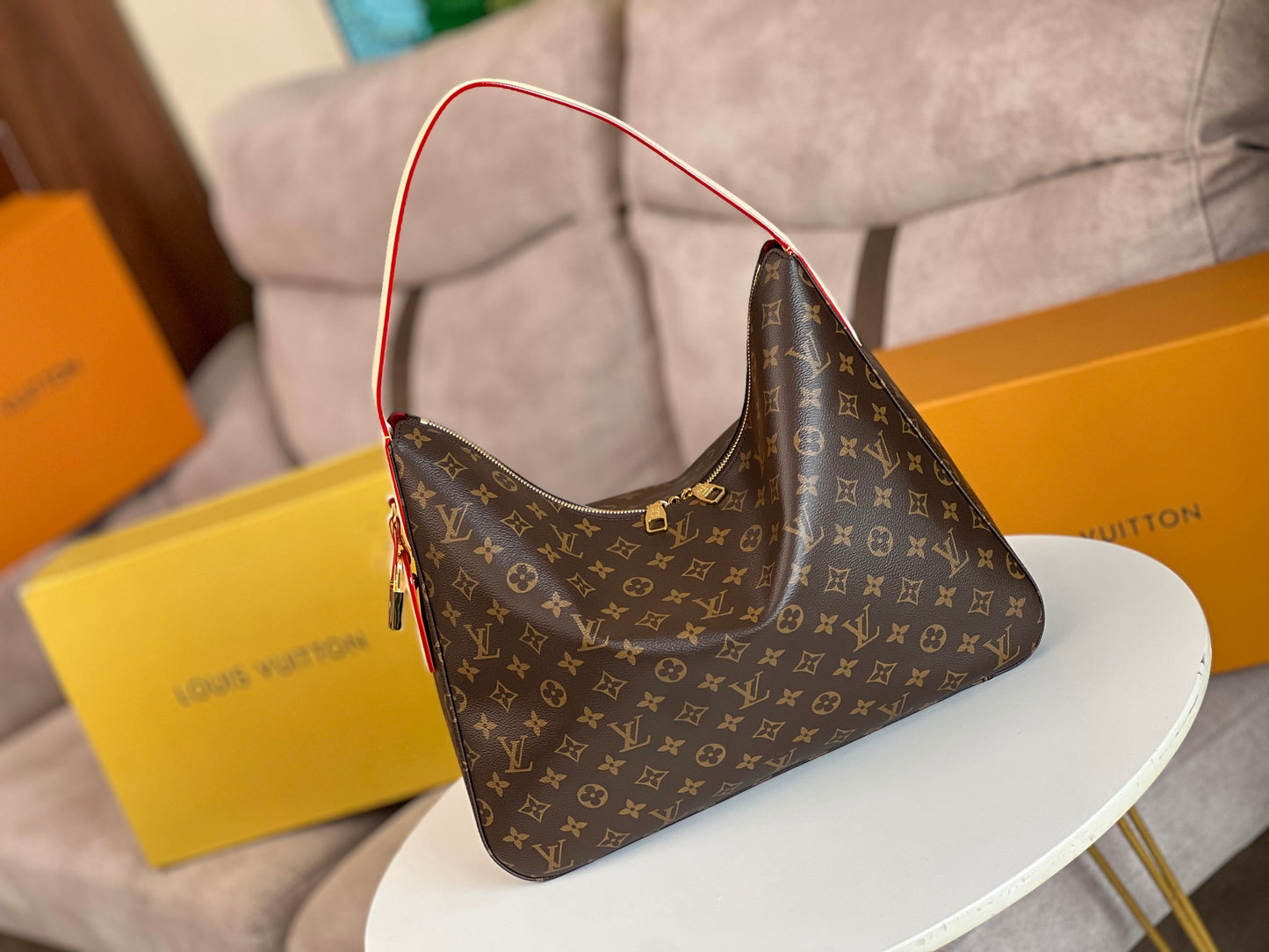 Louis Vuitton Classic Monogram Canvas Hobo Shoulder Bag with Leather Strap