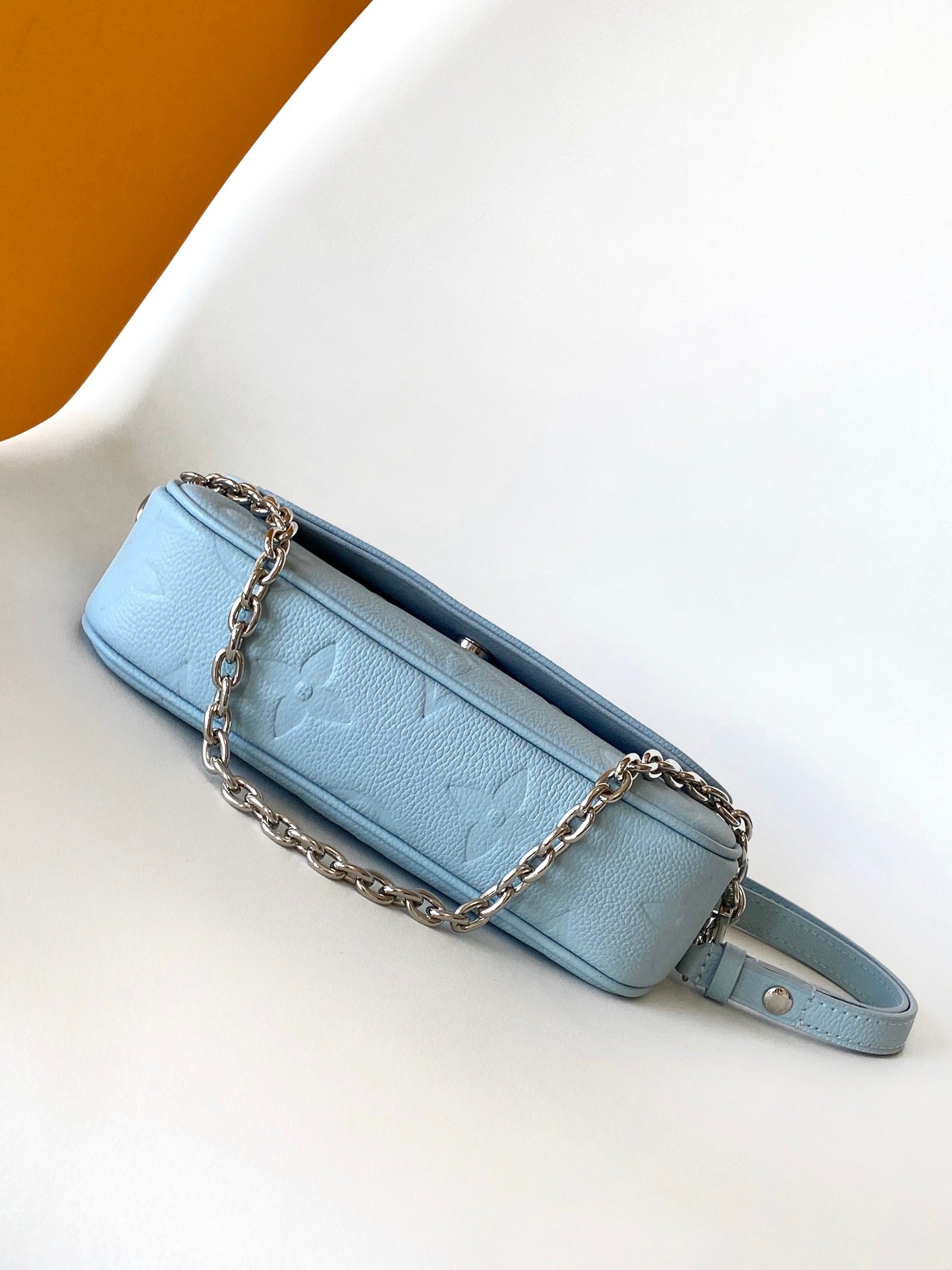 Louis Vuitton Light Blue Embossed Leather Baguette Shoulder Bag with Chain