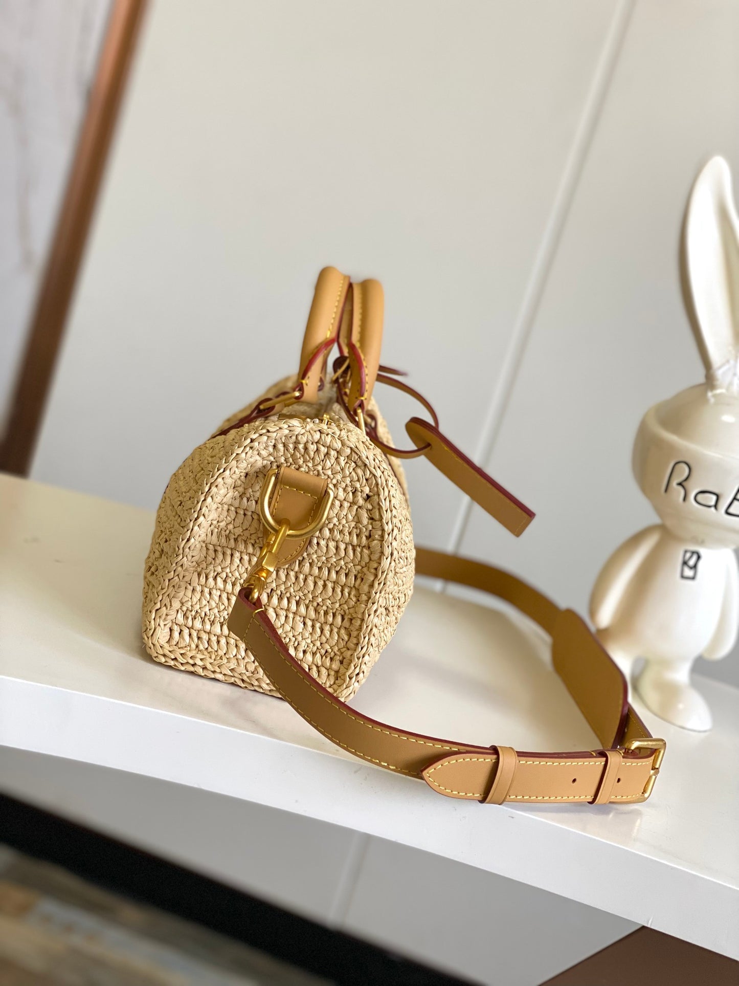 Louis Vuitton Woven Raffia Crochet Handbag with Leather Handles and Crossbody Strap