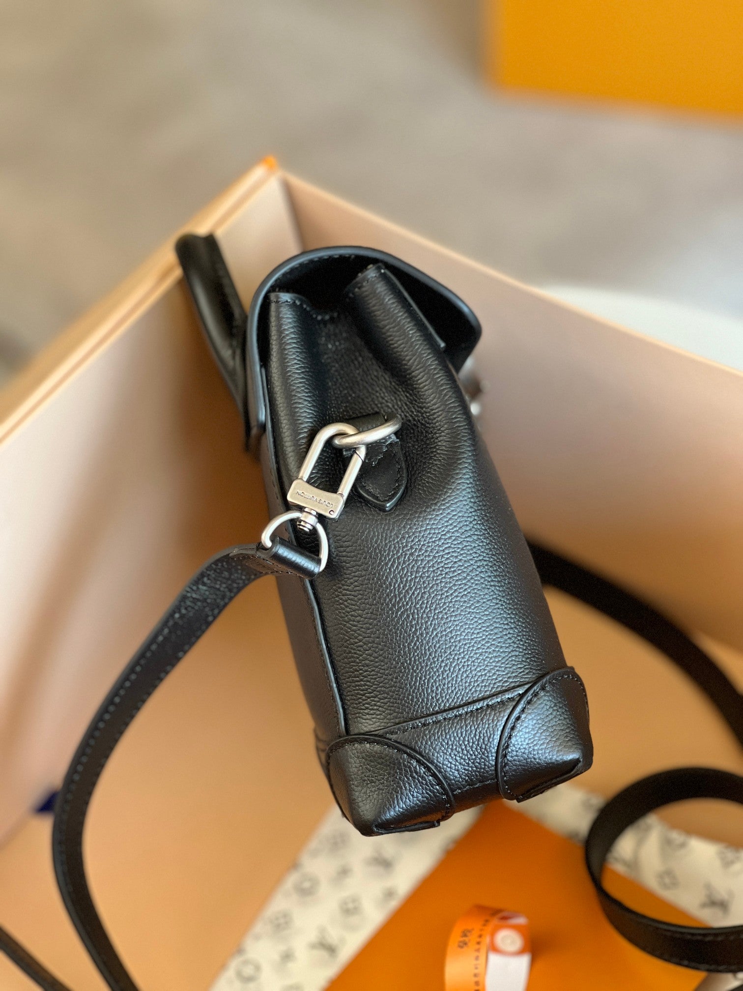 Louis Vuitton Black Leather Mini Backpack Purse with Silver Lock and Pearl Charm