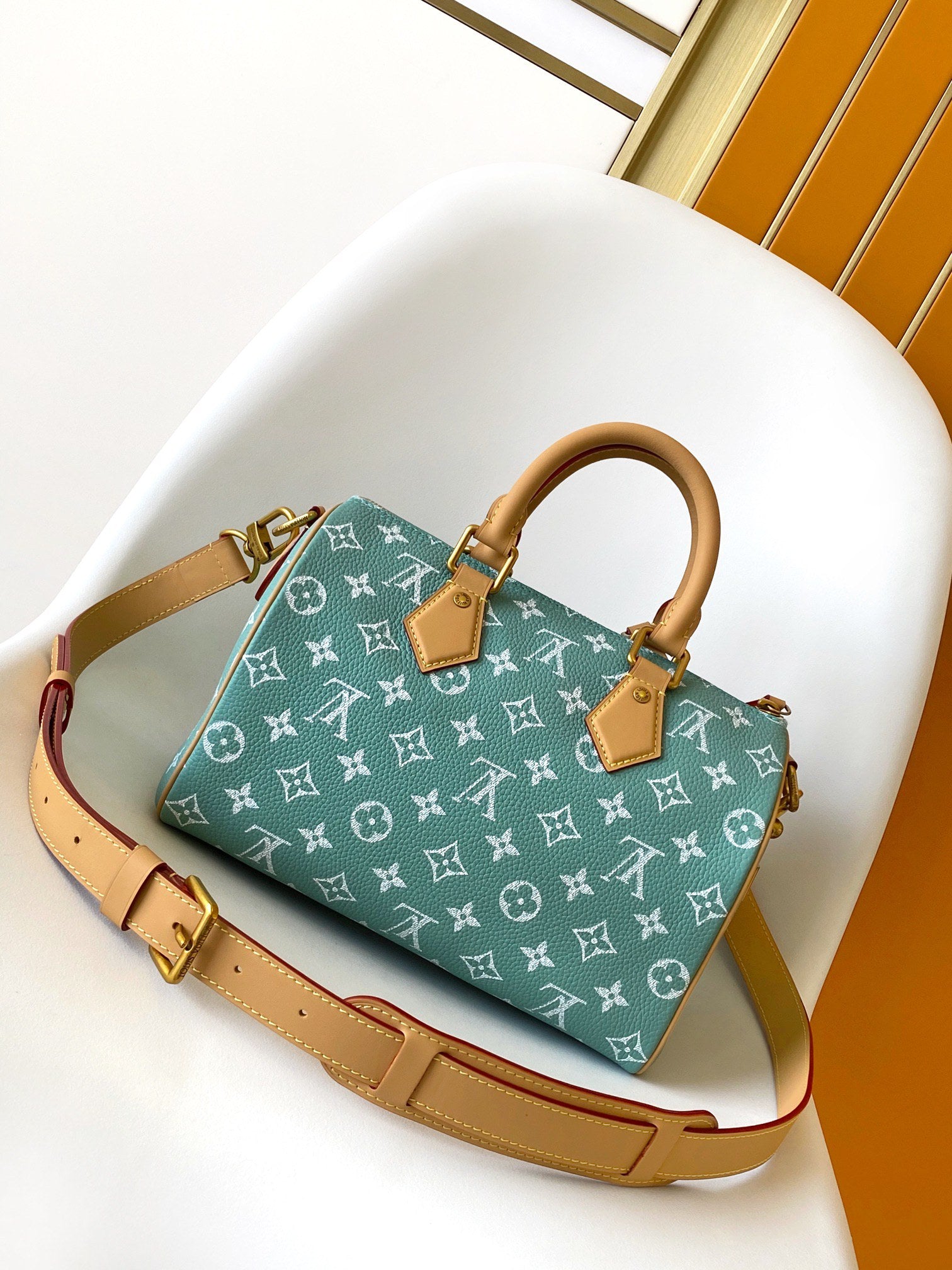 Louis Vuitton Teal Monogram Canvas Crossbody Handbag with Leather Handles