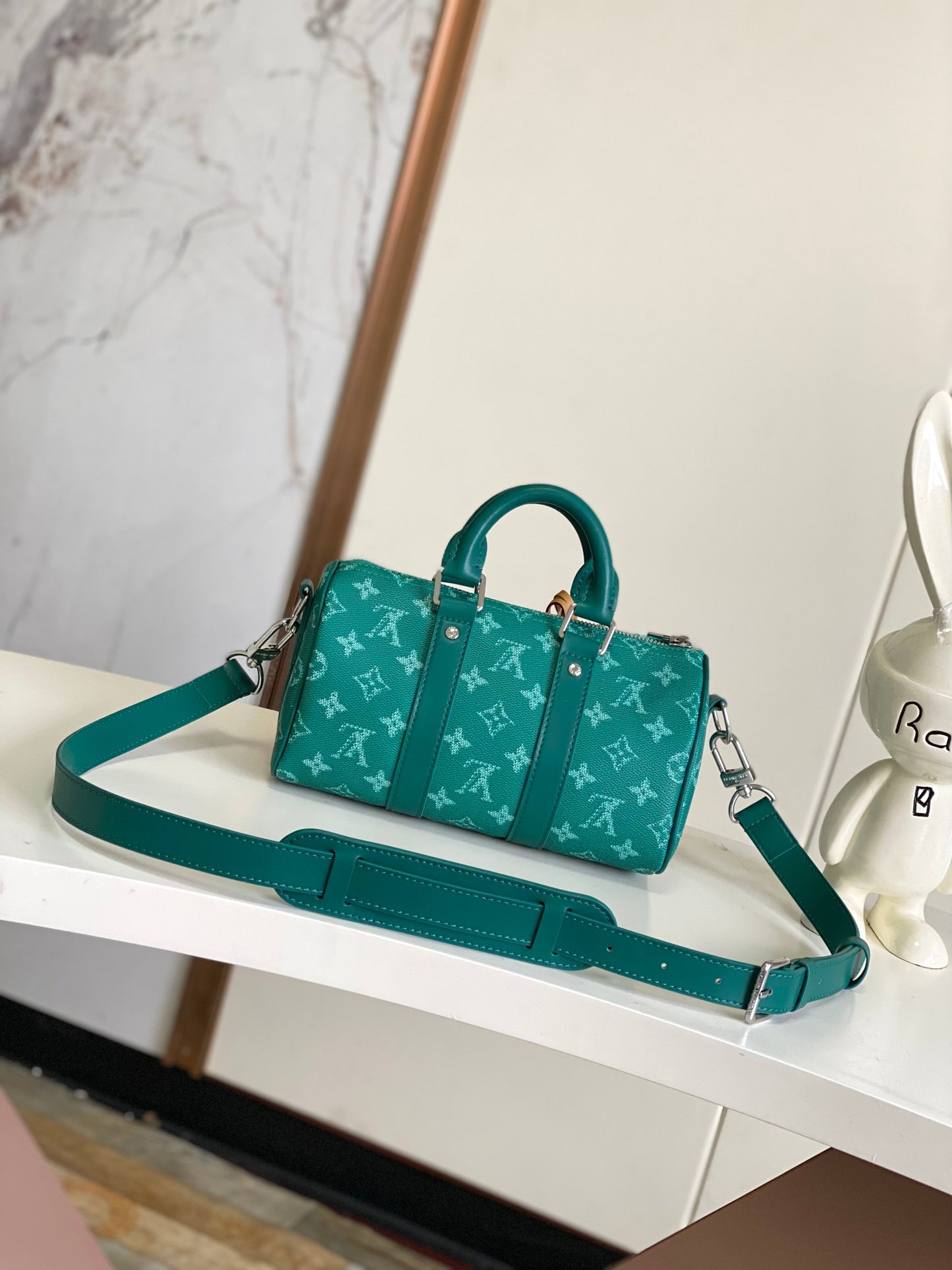 Louis Vuitton Luxury Green Monogram Mini Duffle Bag with Paw Print Charm