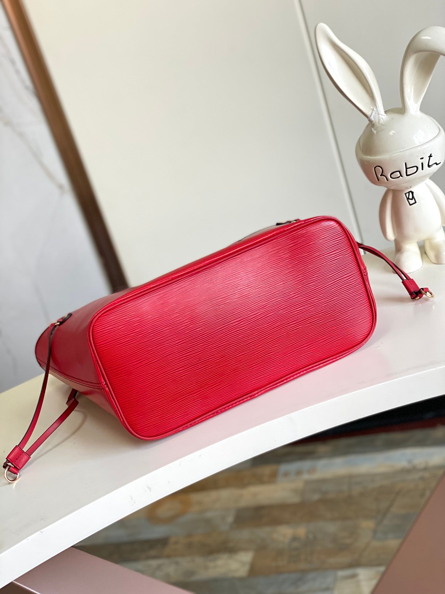 Louis Vuitton Classic Red Textured Leather Tote Bag with Shoulder Straps