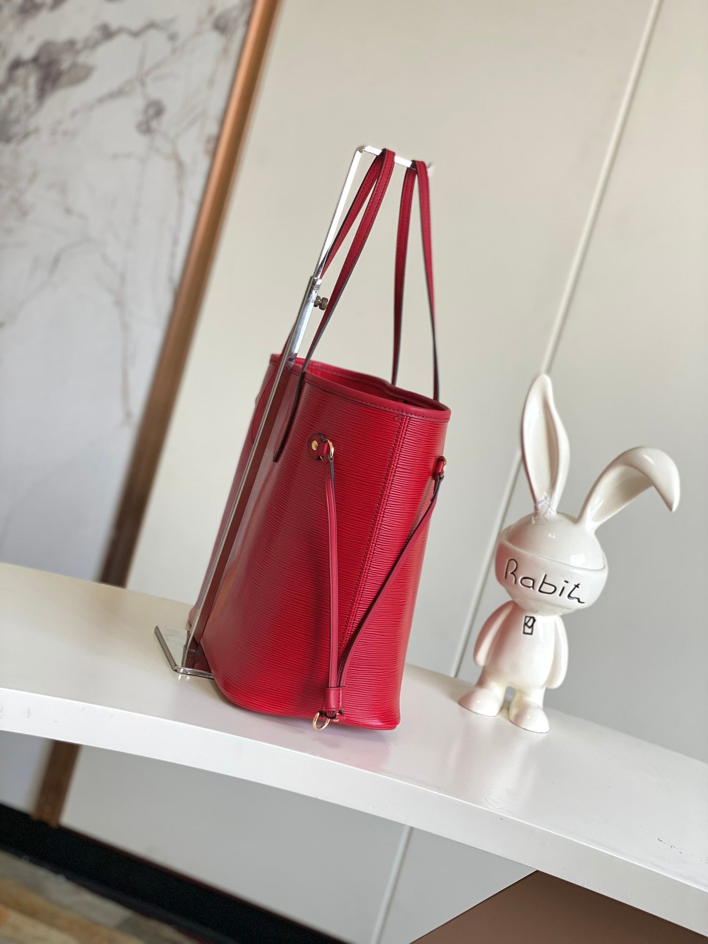 Louis Vuitton Classic Red Textured Leather Tote Bag with Shoulder Straps