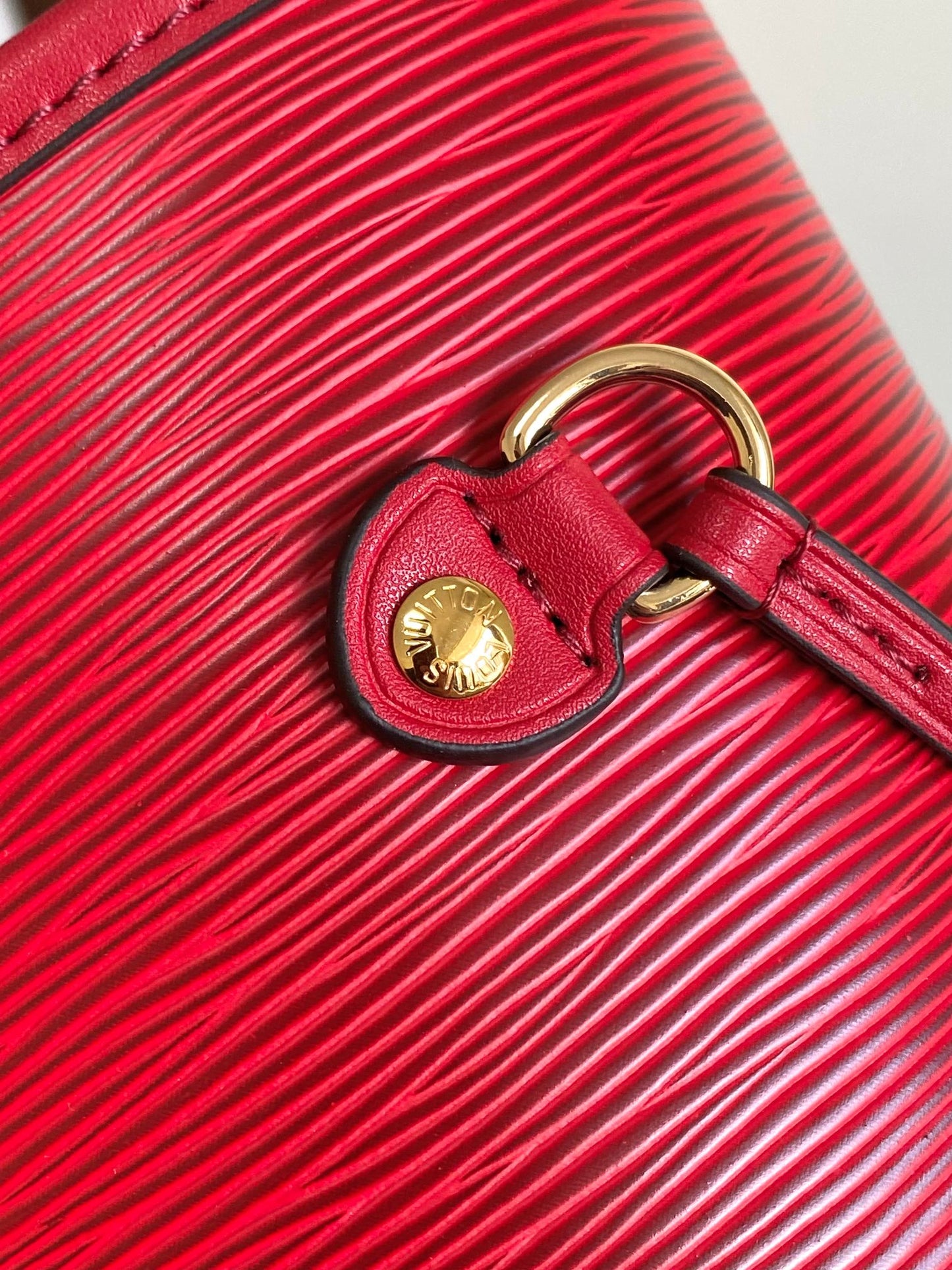 Louis Vuitton Classic Red Textured Leather Tote Bag with Shoulder Straps