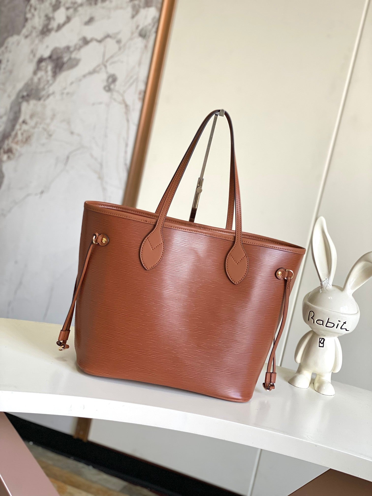 Louis Vuitton Classic Brown Textured Leather Tote Bag with Side Straps