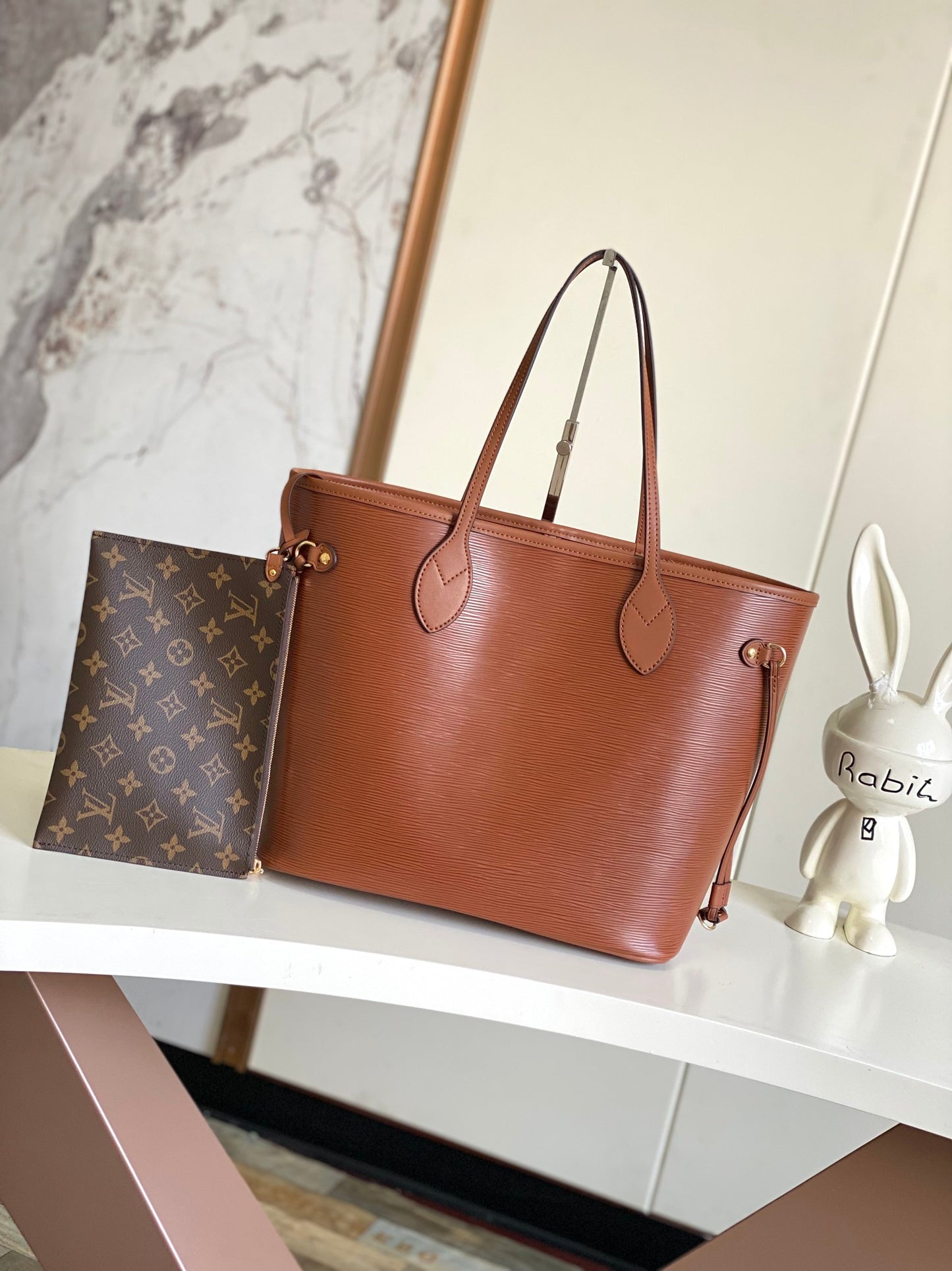 Louis Vuitton Classic Brown Textured Leather Tote Bag with Side Straps