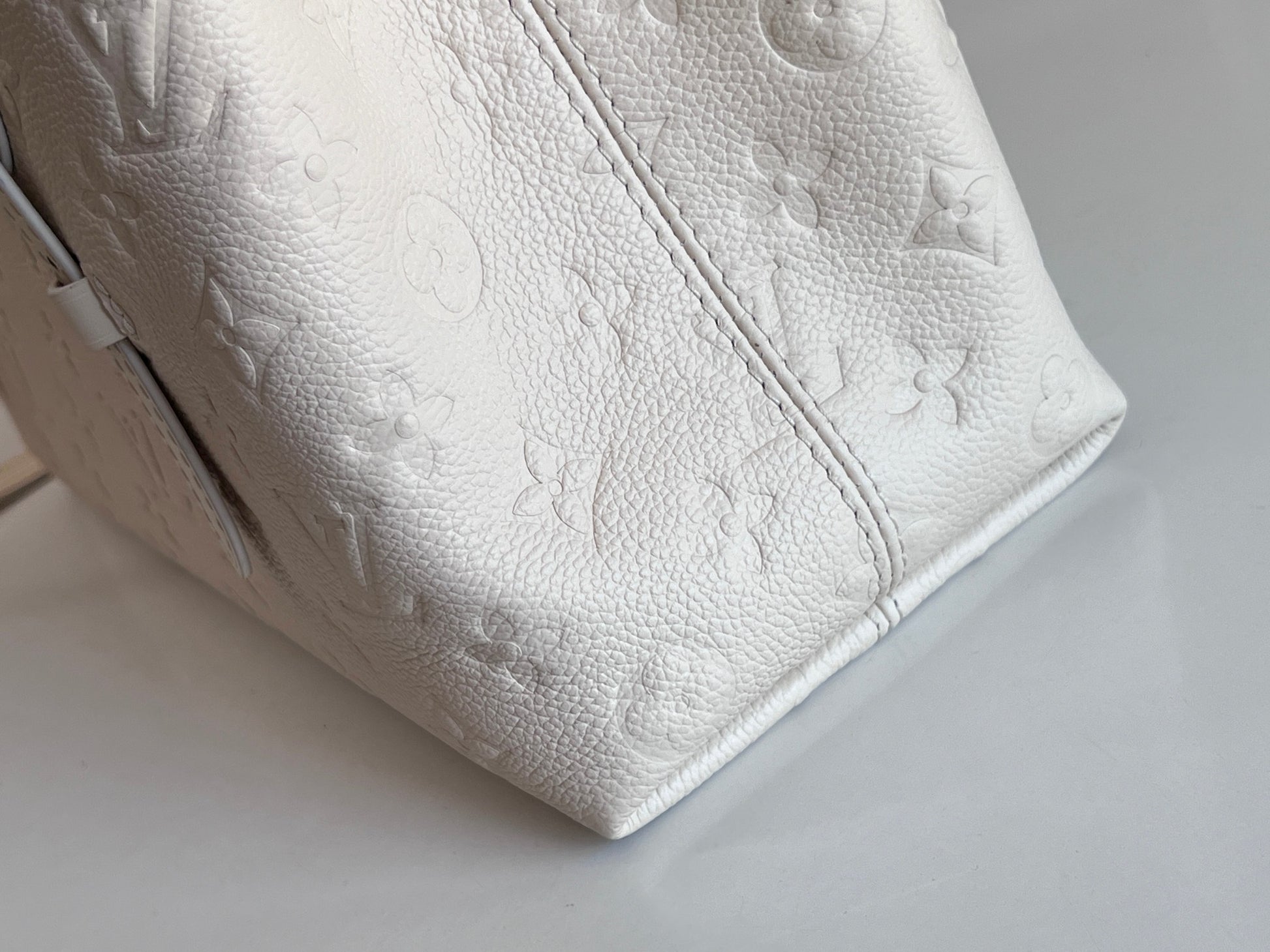 Louis Vuitton Elegant Cream Beige Embossed Leather Tote Bag with Top Handles