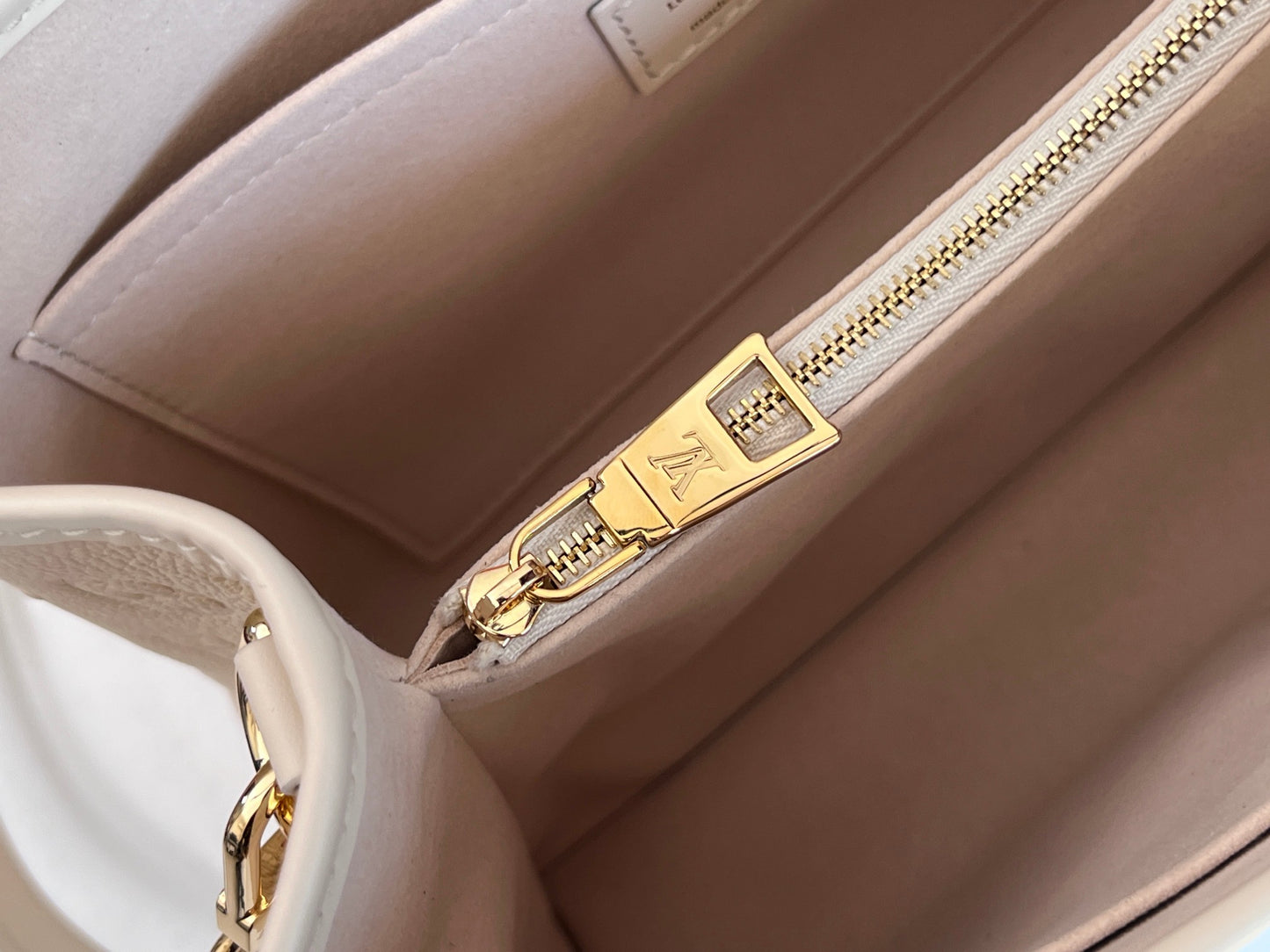Louis Vuitton Elegant Cream Beige Embossed Leather Tote Bag with Top Handles