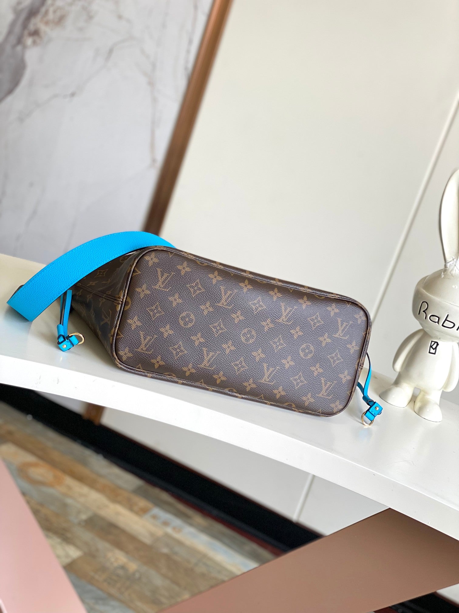 Louis Vuitton Blue Striped Canvas Tote Bag with Detachable Shoulder Strap