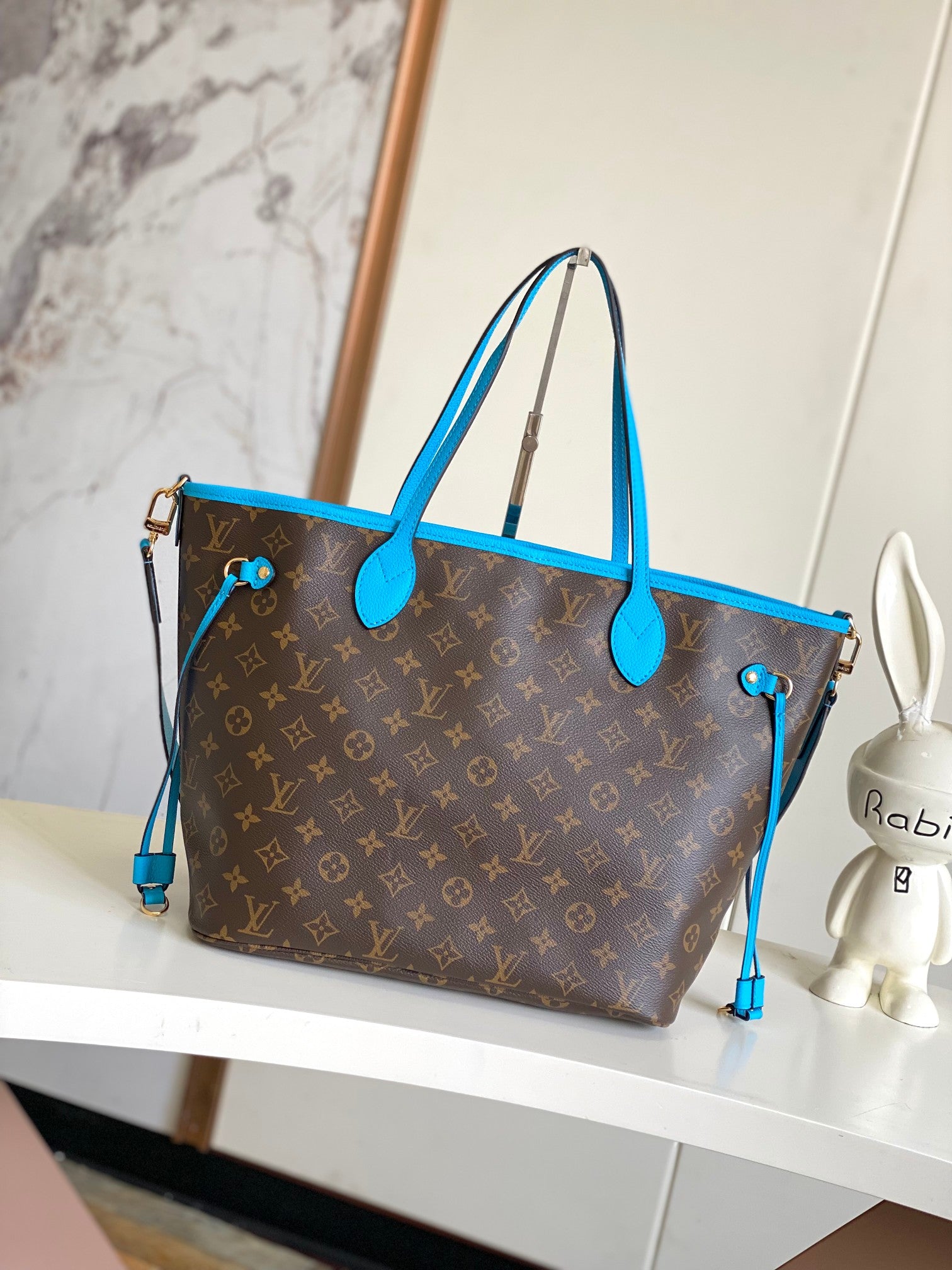 Louis Vuitton Blue Striped Canvas Tote Bag with Detachable Shoulder Strap