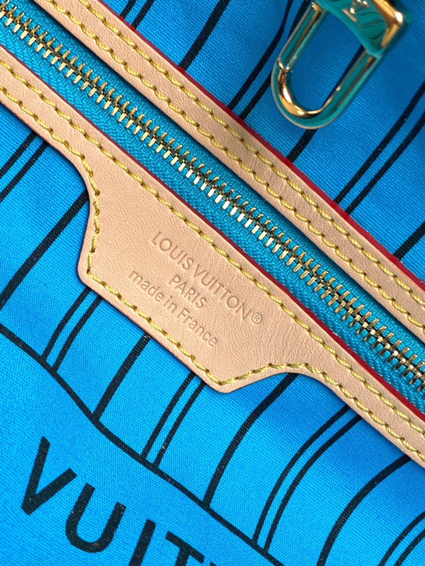 Louis Vuitton Blue Striped Canvas Tote Bag with Detachable Shoulder Strap