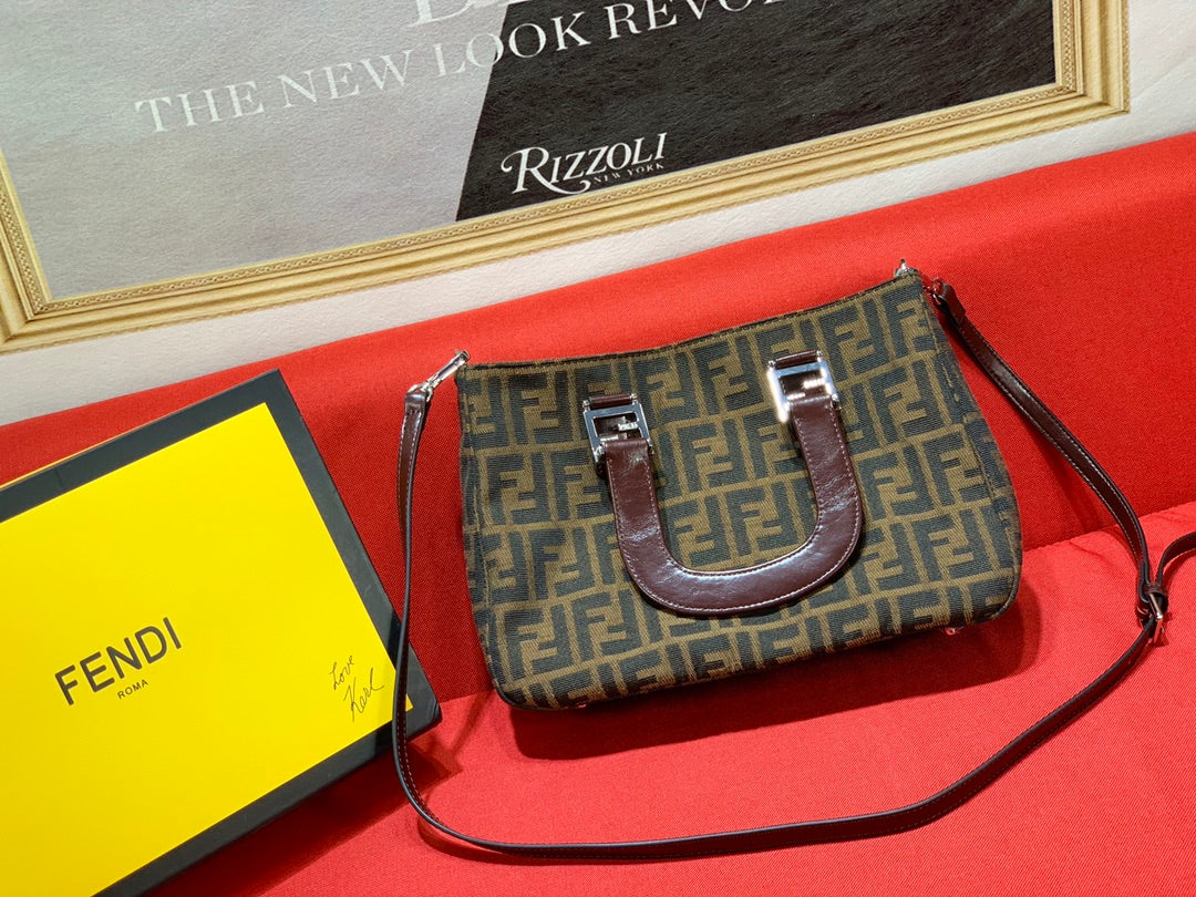 Fendi FF Monogram Canvas Mini Tote Bag with Detachable Shoulder Strap - Brown
