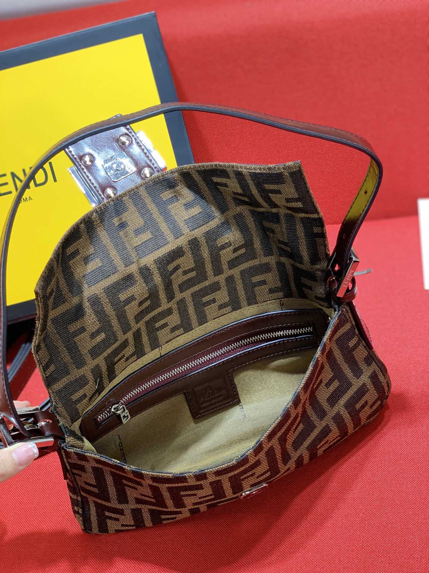 Fendi Brown Zucca Canvas Baguette Shoulder Bag with FF Buckle