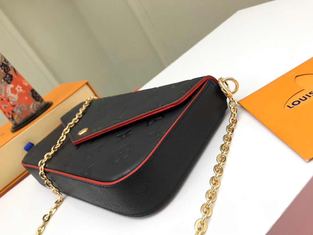 Louis Vuitton Navy Blue Embossed Monogram Leather Envelope Clutch with Gold Chain
