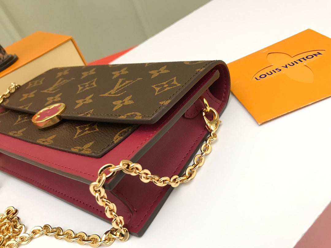 Louis Vuitton Brown Monogram Canvas Chain Clutch Bag with Pink Leather Trim