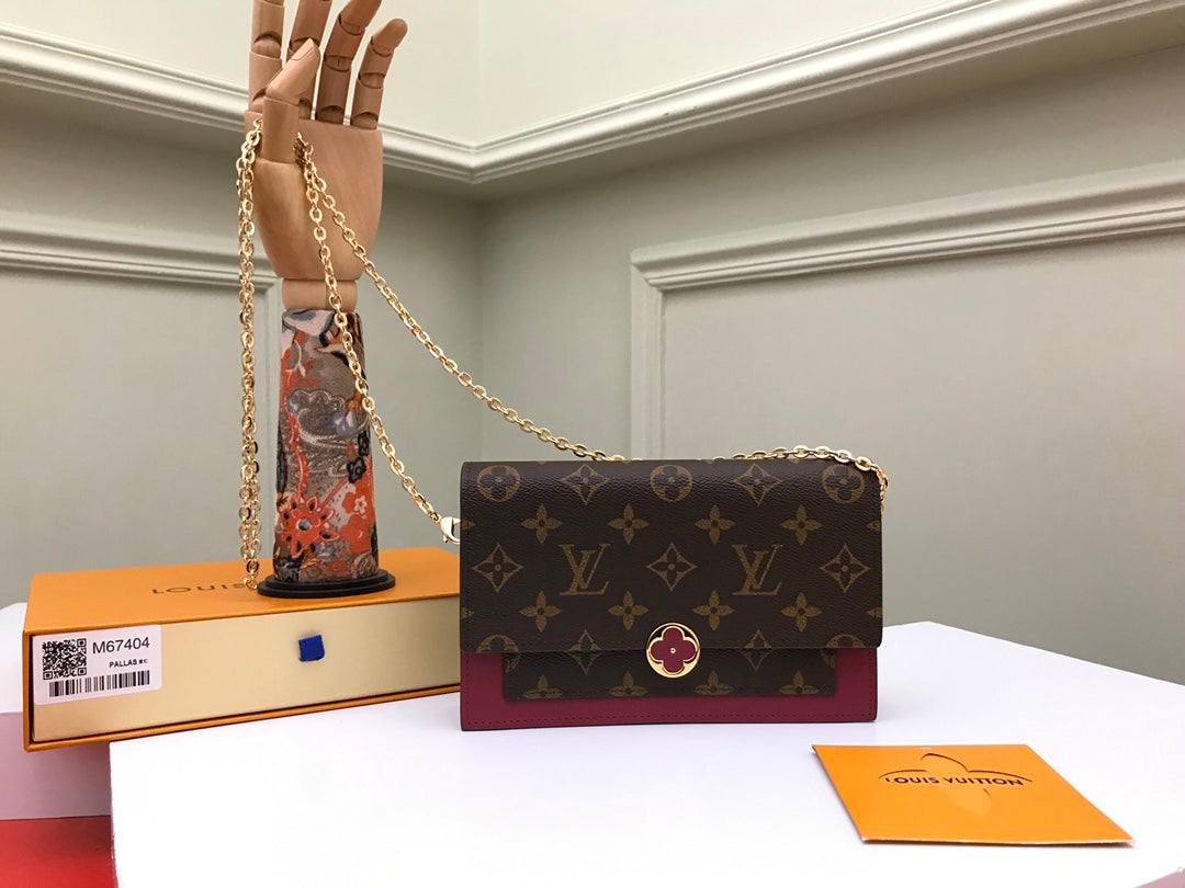 Louis Vuitton Brown Monogram Canvas Chain Clutch Bag with Pink Leather Trim