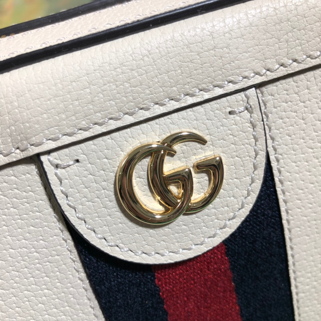 Gucci Classic White Leather Crossbody Bag with Red Blue Stripe and Gold Chain