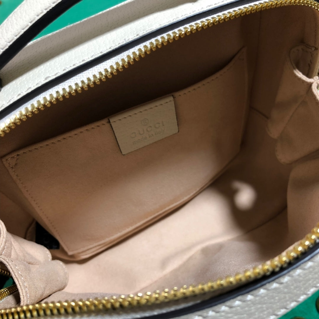 Gucci Classic White Leather Crossbody Bag with Red Blue Stripe and Gold Chain