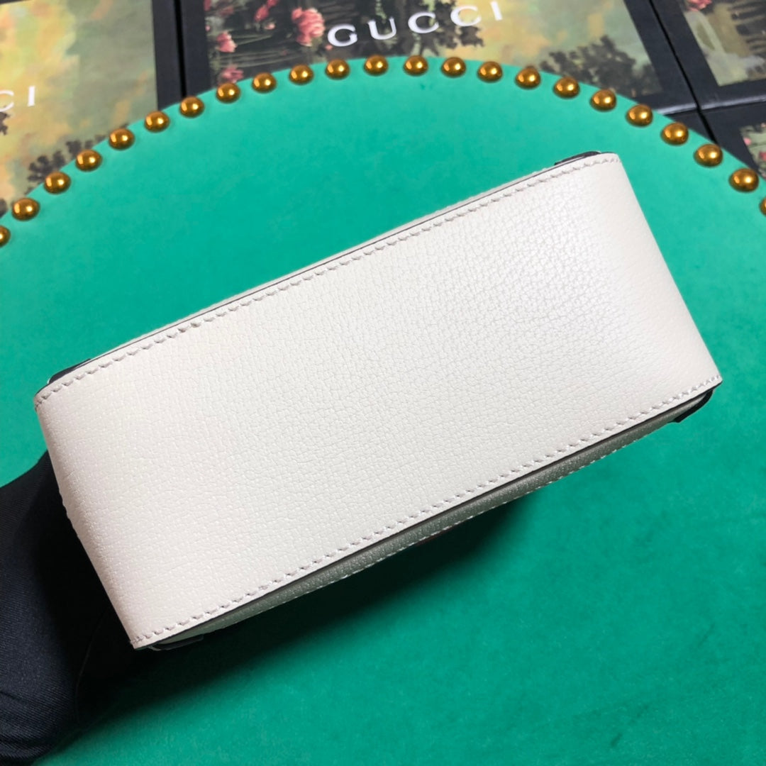 Gucci Classic White Leather Crossbody Bag with Red Blue Stripe and Gold Chain
