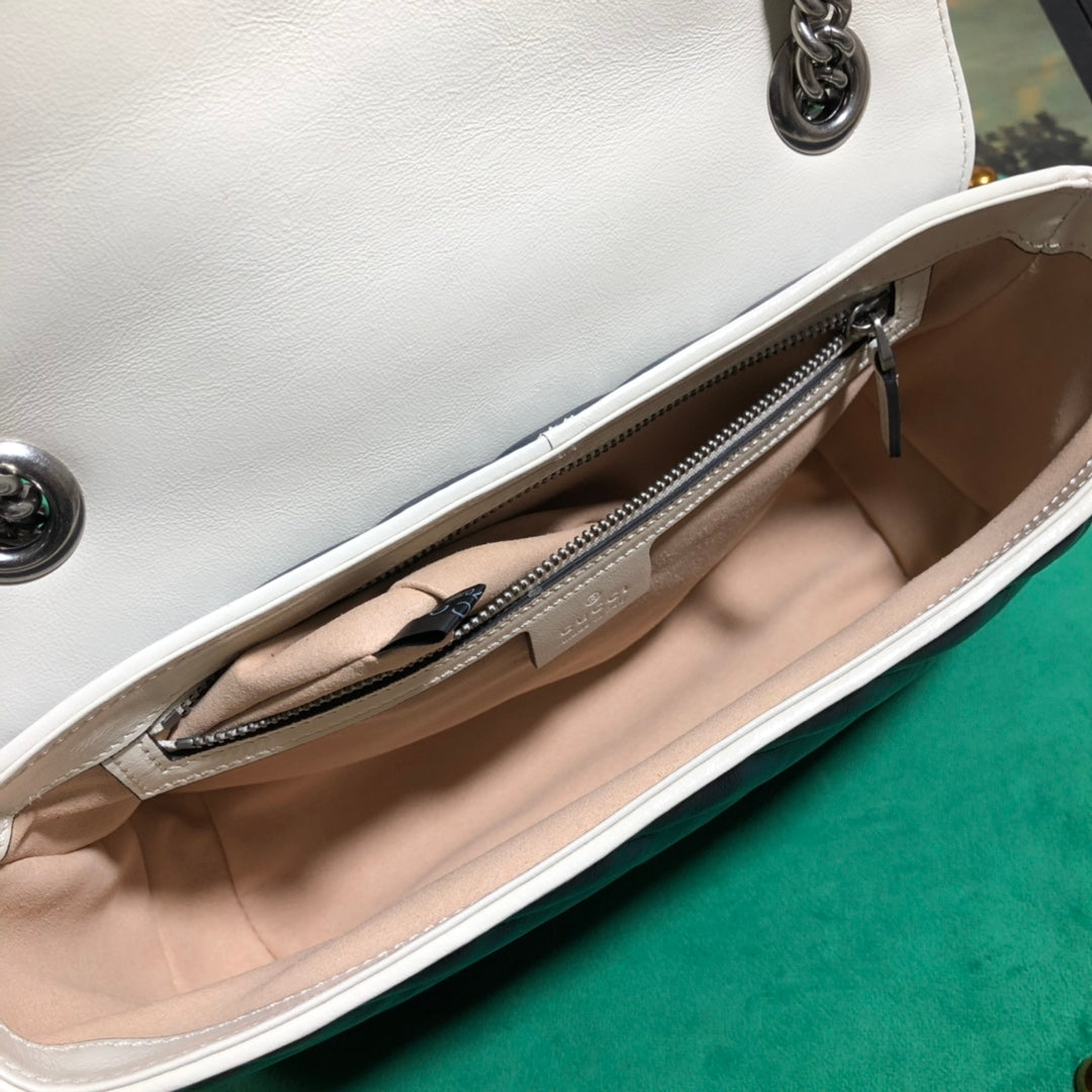 Gucci Navy Blue Chevron Quilted Leather Crossbody Bag with White Trim