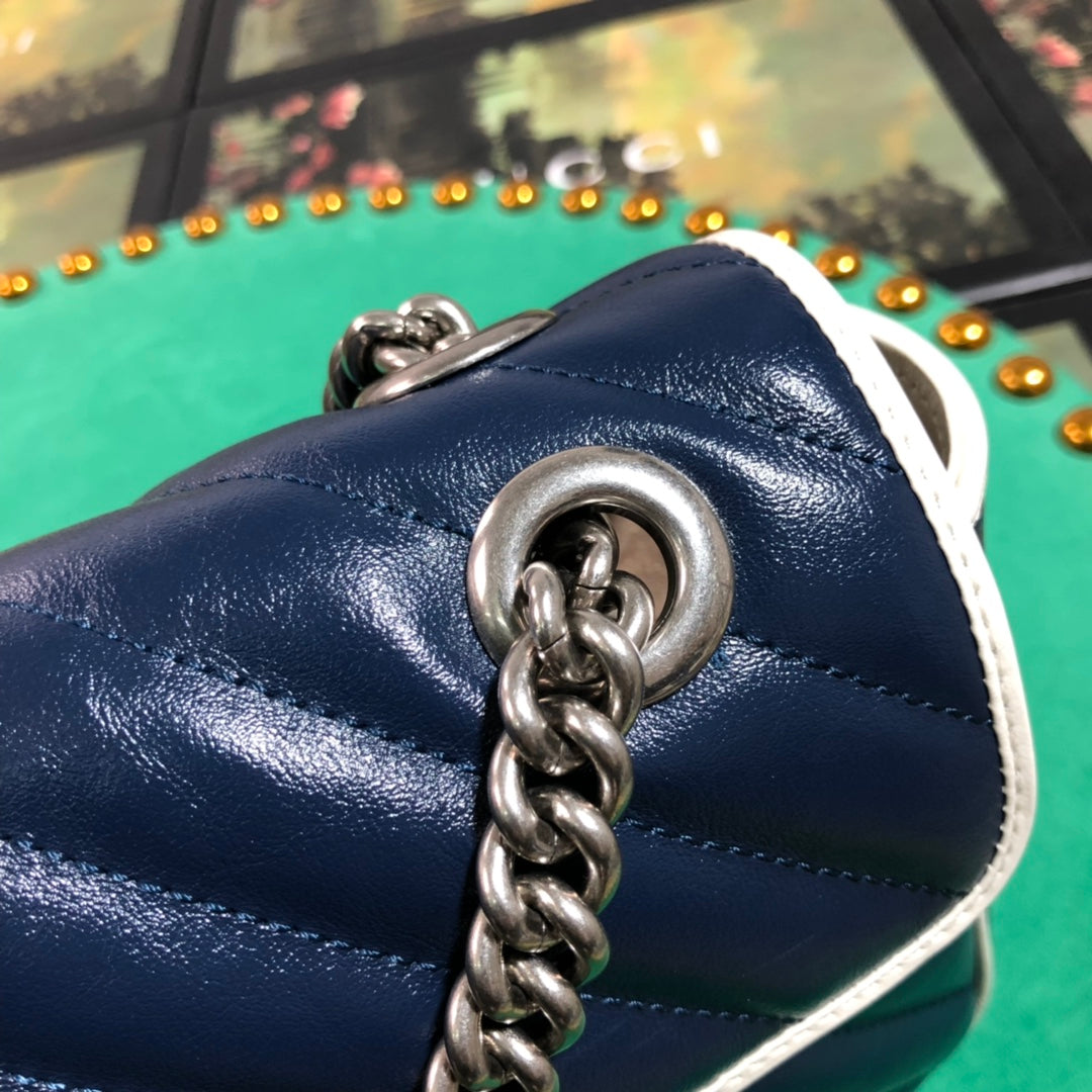 Gucci Navy Blue Chevron Quilted Leather Crossbody Bag with White Trim