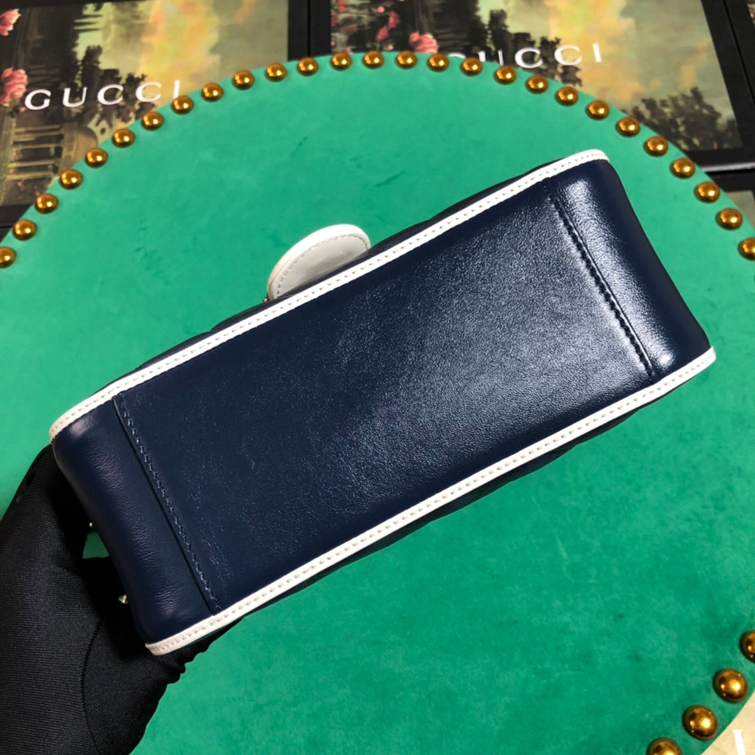 Gucci Navy Blue Quilted Leather Crossbody Bag with White Trim