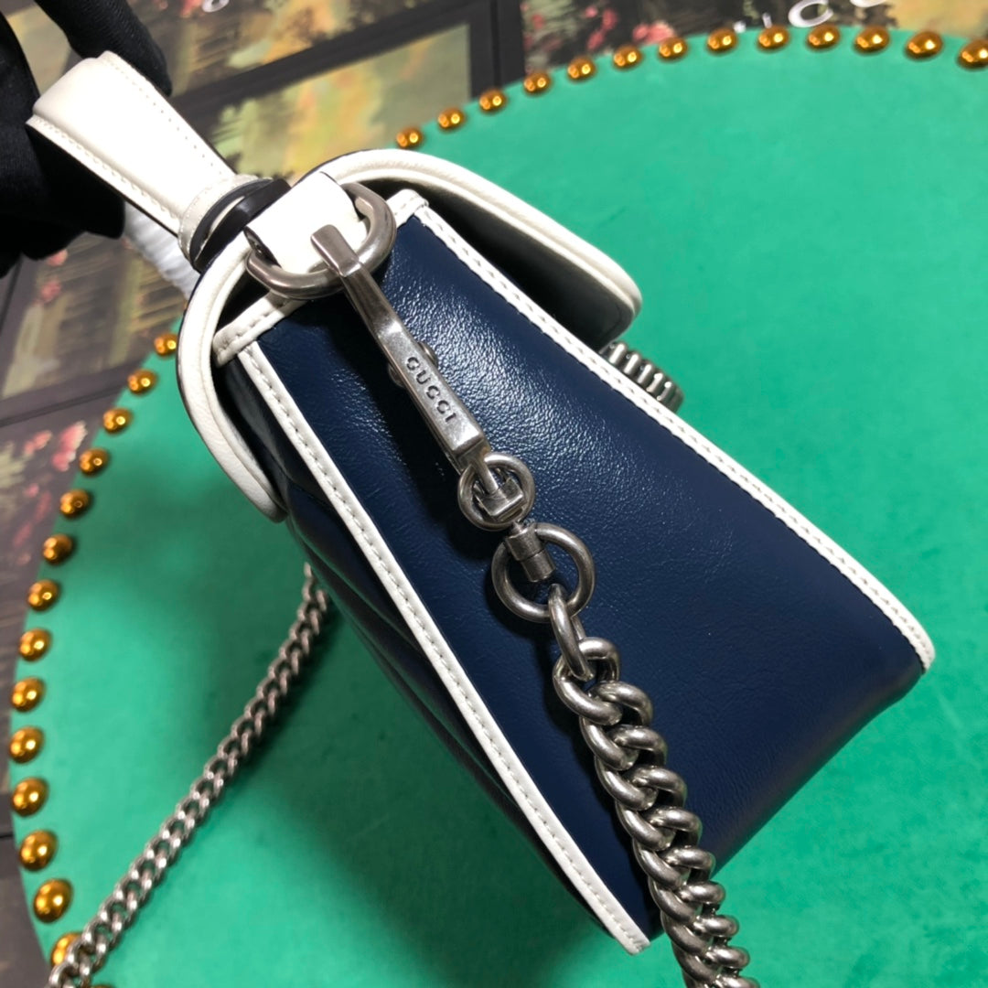 Gucci Navy Blue Quilted Leather Crossbody Bag with White Trim