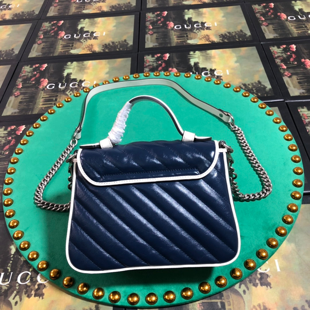 Gucci Navy Blue Quilted Leather Crossbody Bag with White Trim