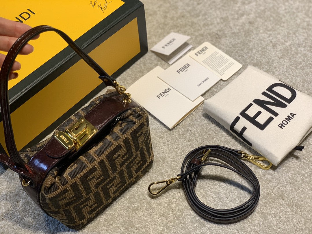 Fendi FF Monogram Canvas Mini Vanity Case Bag - Brown