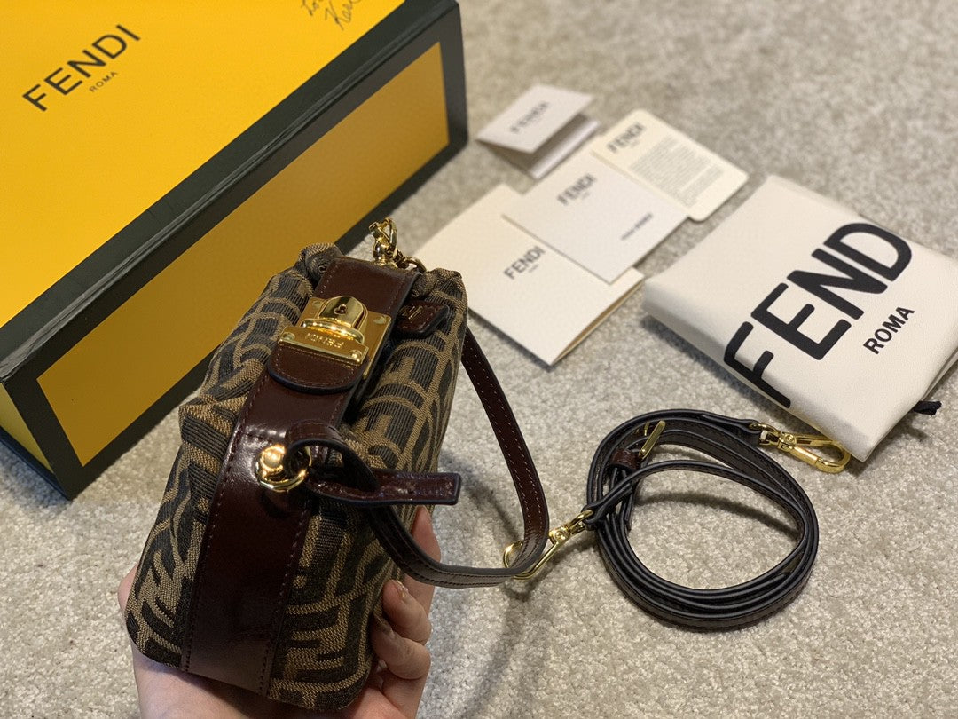 Fendi FF Monogram Canvas Mini Vanity Case Bag - Brown