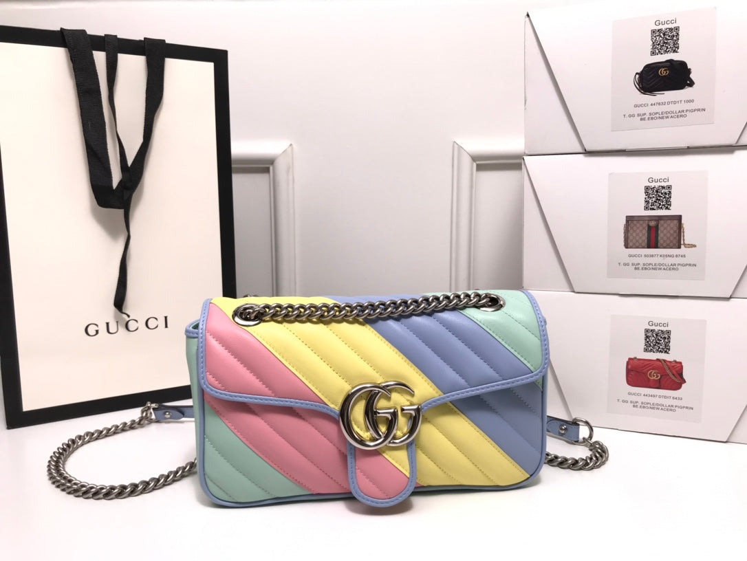 Gucci Pastel Rainbow Striped Quilted Leather Flap Shoulder Bag