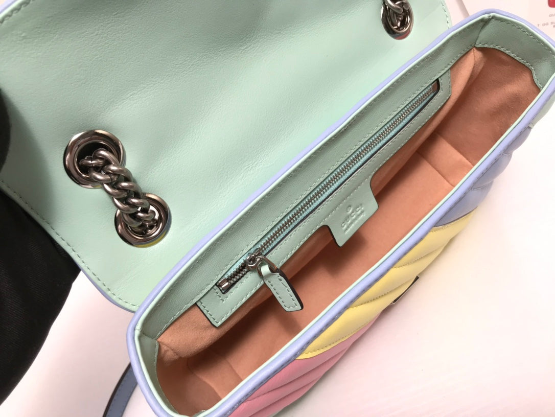 Gucci Pastel Rainbow Striped Quilted Leather Flap Shoulder Bag