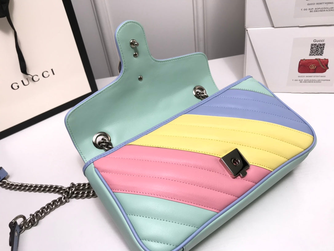 Gucci Pastel Rainbow Striped Quilted Leather Flap Shoulder Bag