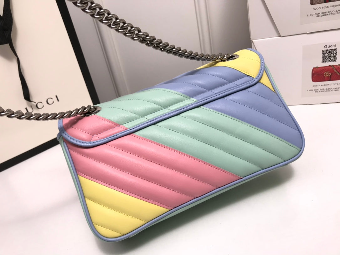 Gucci Pastel Rainbow Striped Quilted Leather Flap Shoulder Bag