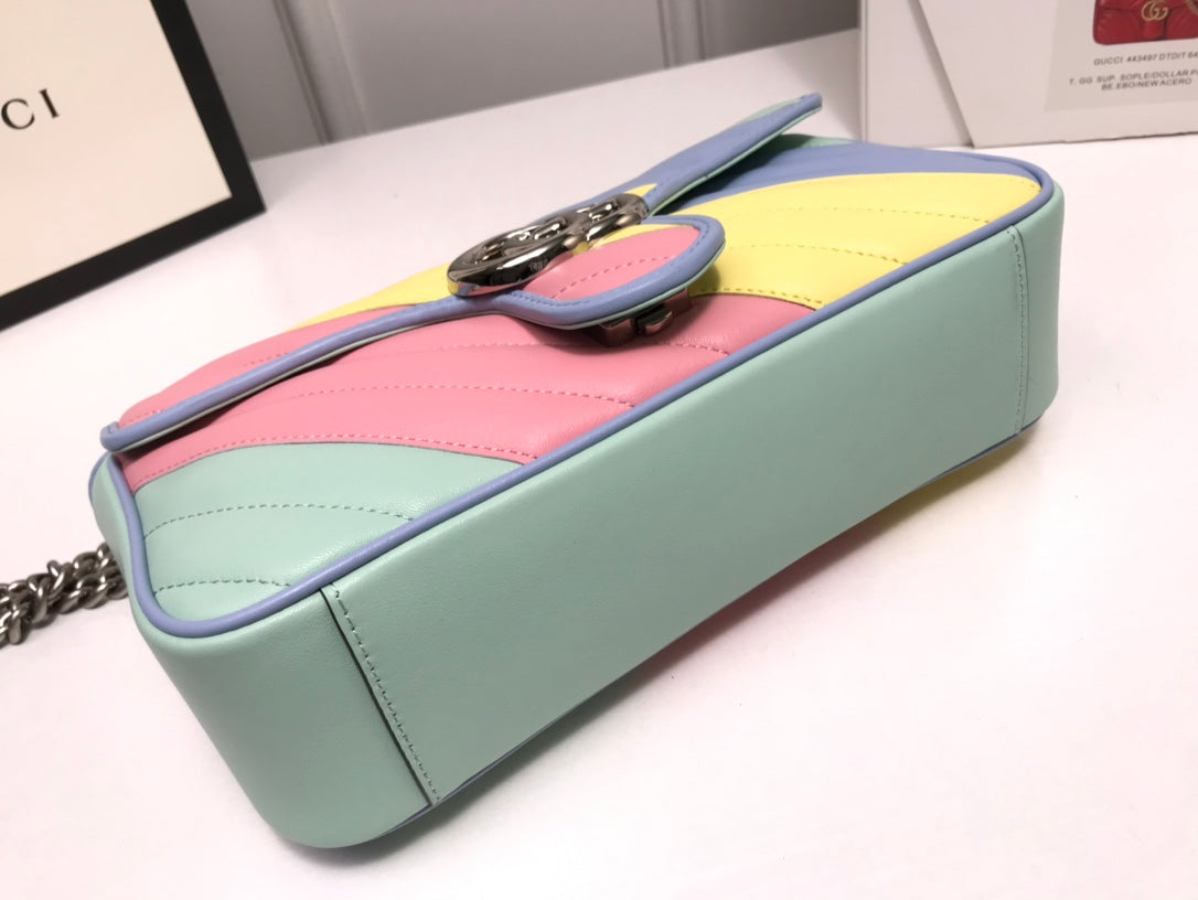 Gucci GG Marmont Small Matelassé Shoulder Bag - Pastel Rainbow Multicolored Leather
