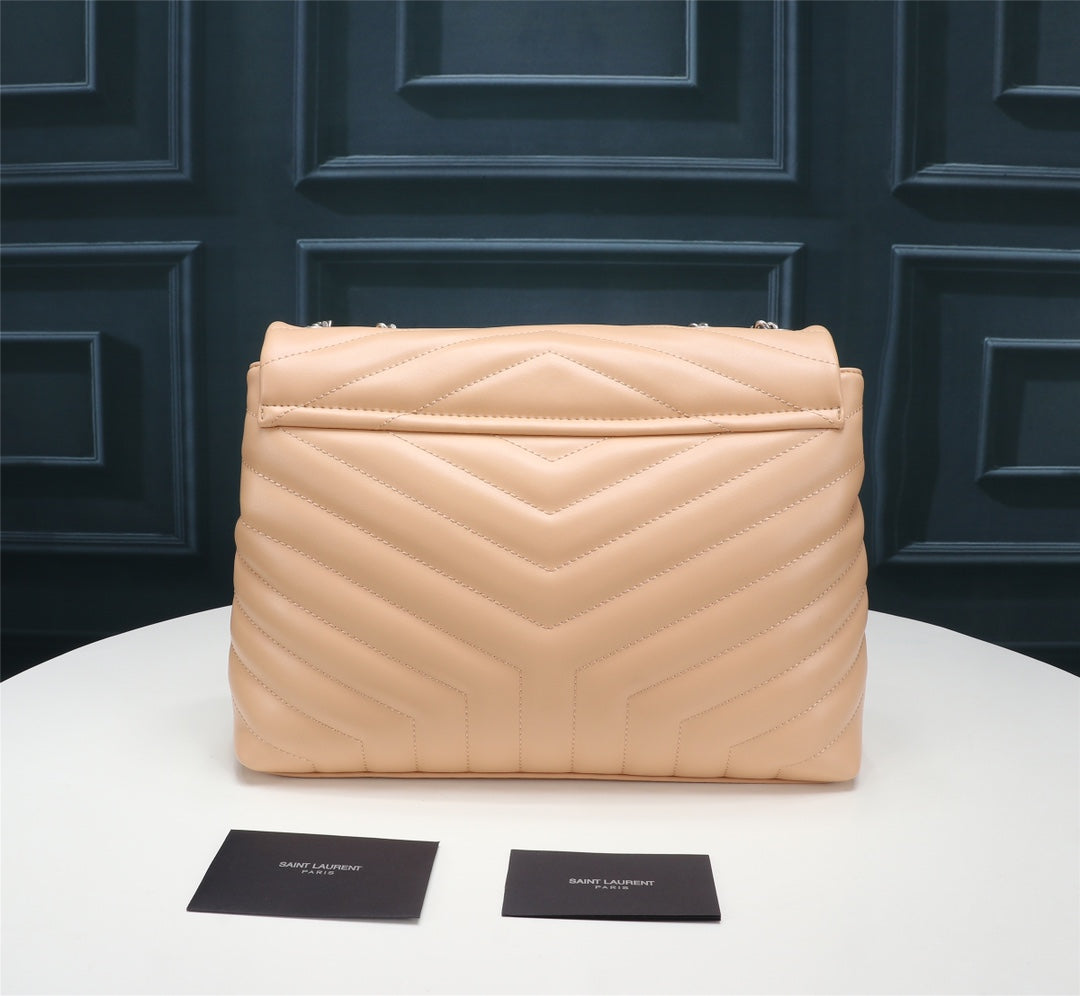 Saint Laurent Loulou Medium Chain Bag in Quilted Leather - Nude Beige