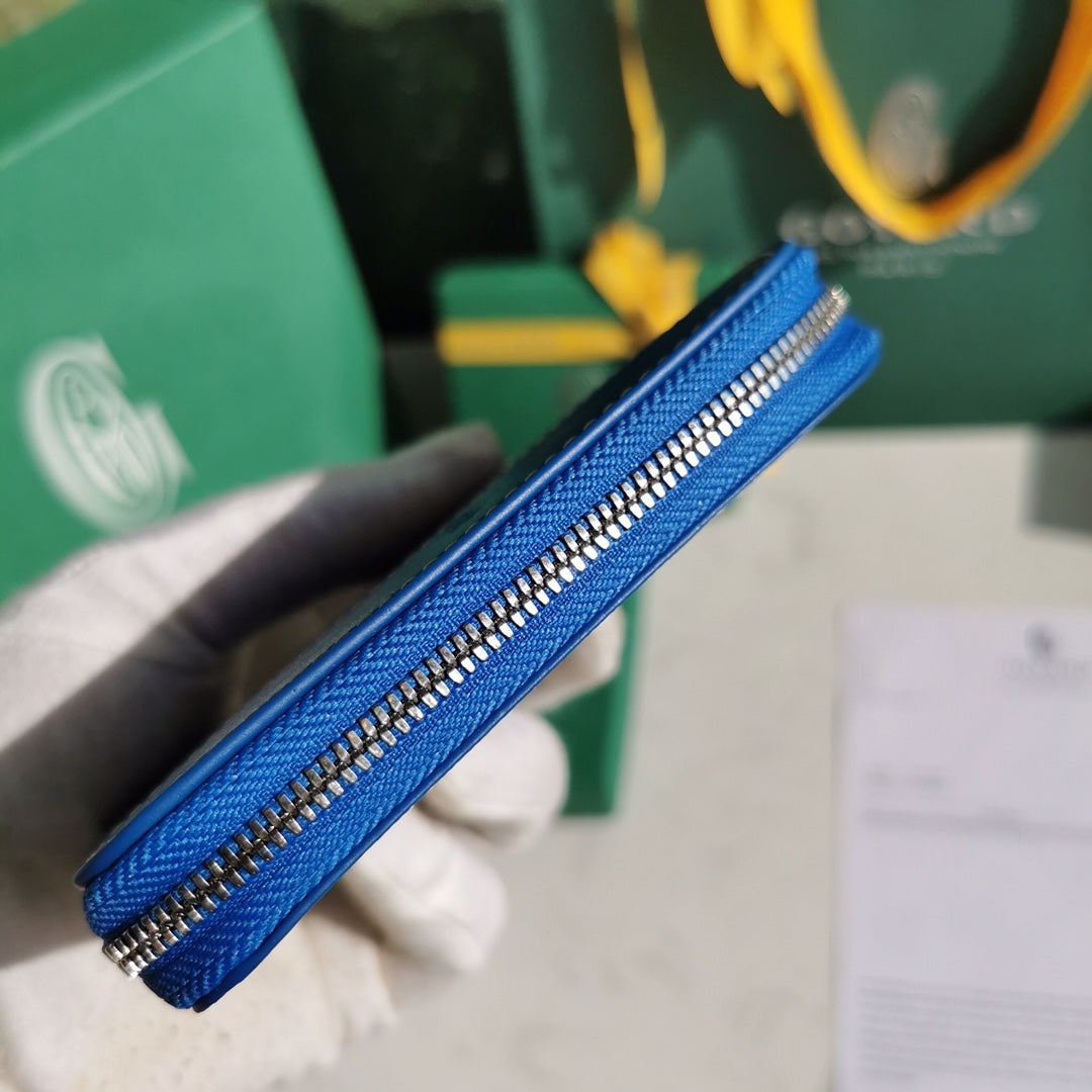 Gogy Blue Geometric Chevron Print Zip Around Leather Card Holder Wallet