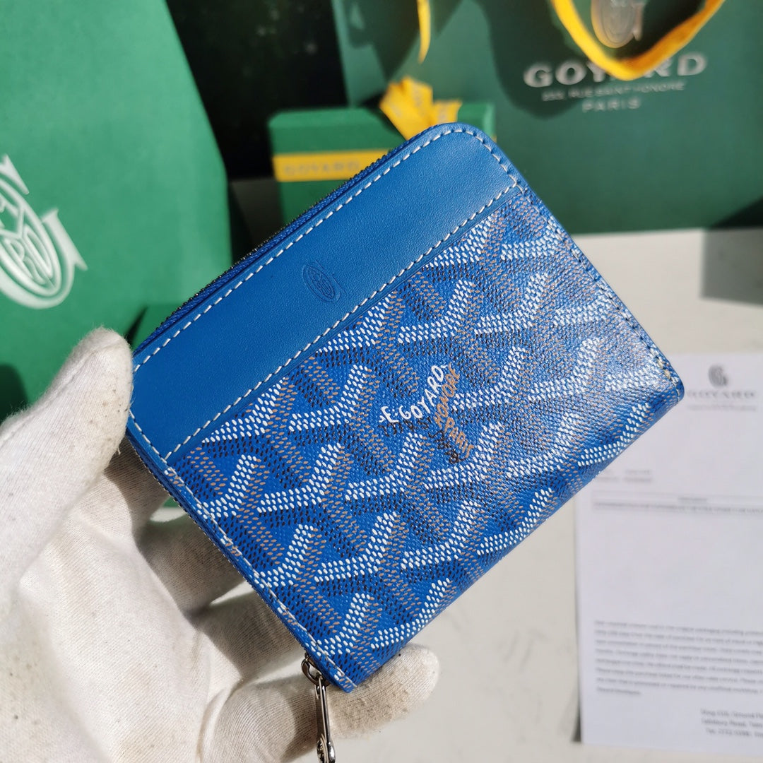 Gogy Blue Geometric Chevron Print Zip Around Leather Card Holder Wallet