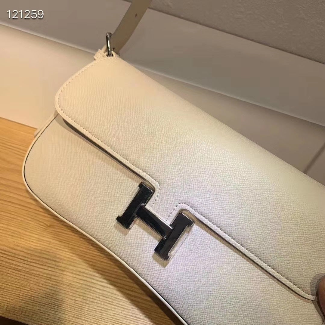 Elegant White Leather H-Logo Shoulder Bag with Silver-Tone Hardware