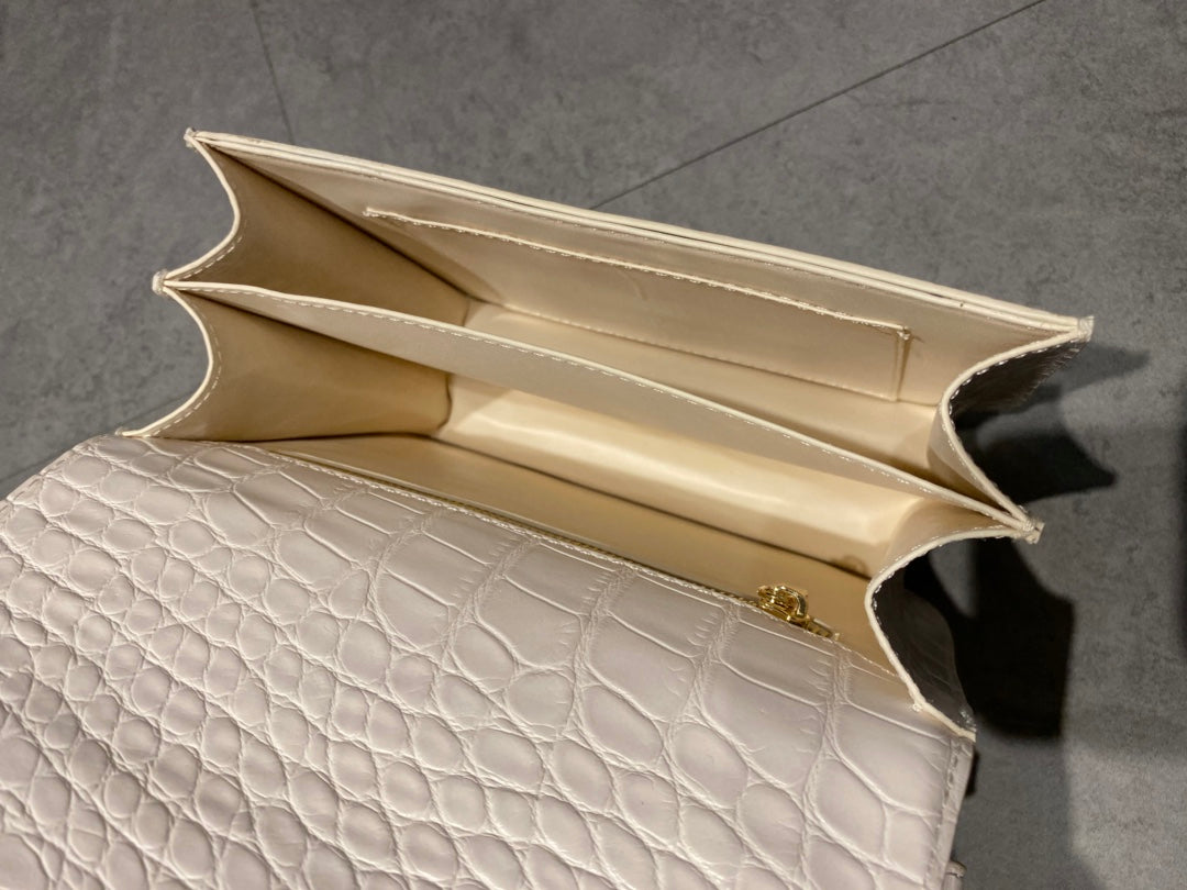 White Textured Mini Crossbody Bag with Gold H-Clasp