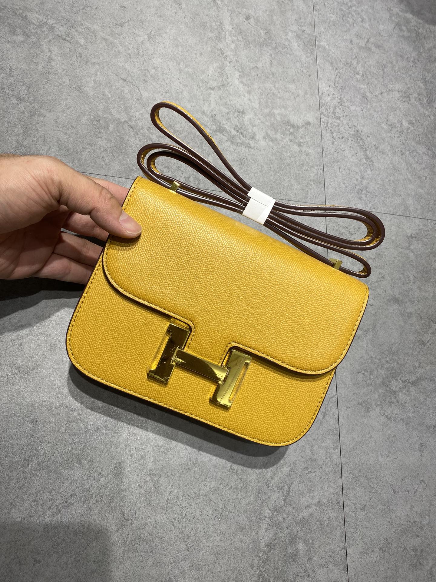 Mustard Yellow Leather Shoulder Bag with Gold H-Clasp - Small Crossbody Handbag
