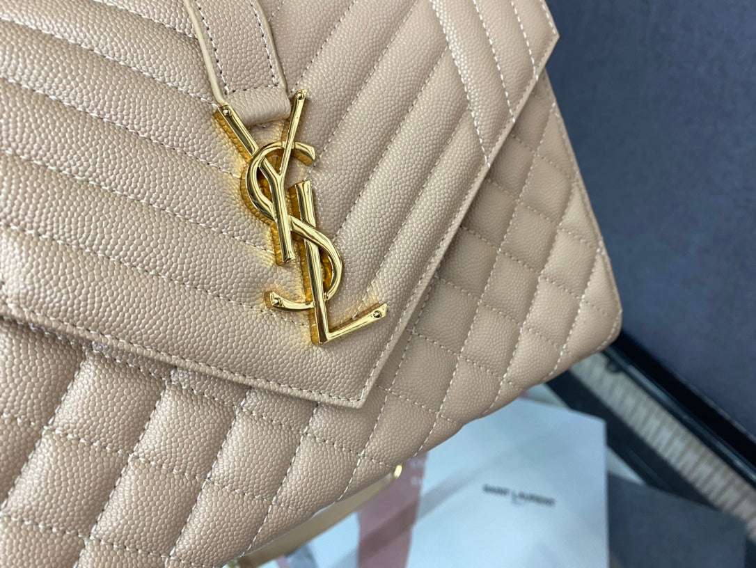 Saint Laurent Monogram Medium Envelope Bag in Quilted Leather - Beige
