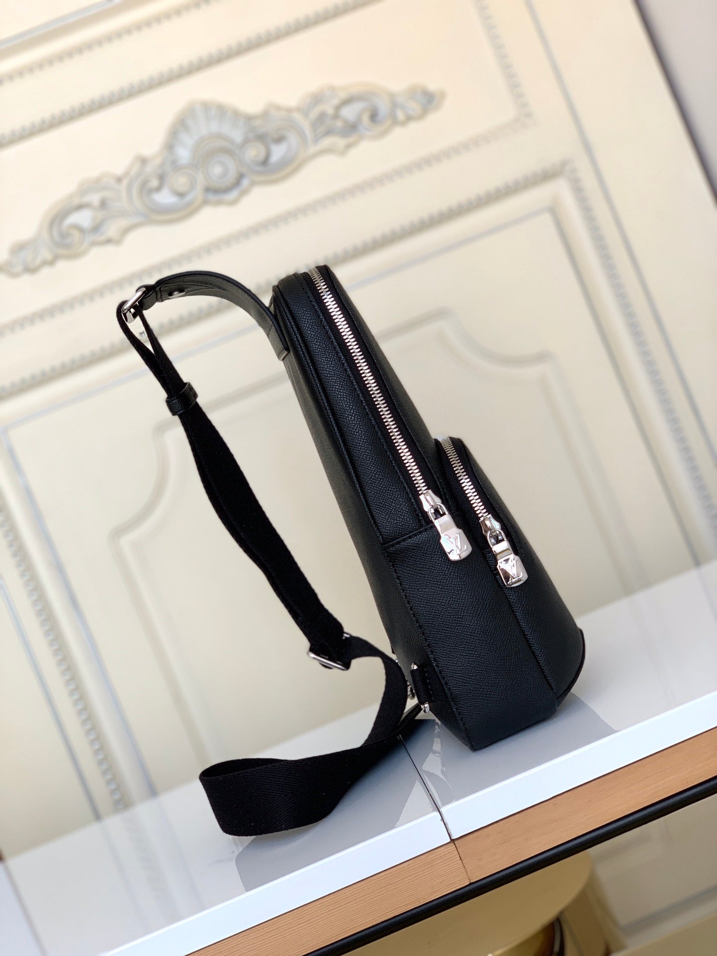 Louis Vuitton Black Textured Leather Sling Crossbody Chest Backpack