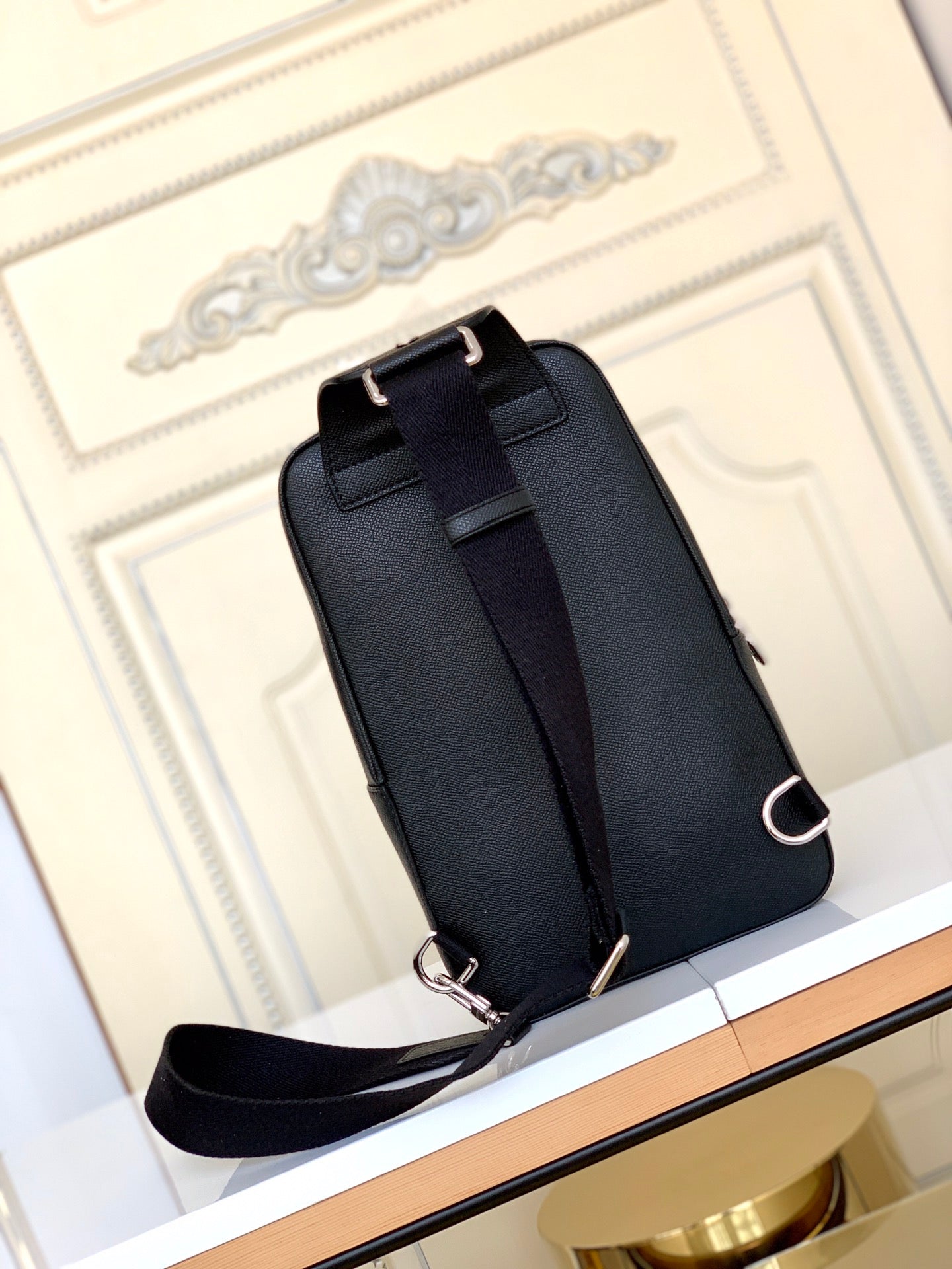 Louis Vuitton Black Textured Leather Sling Crossbody Chest Backpack