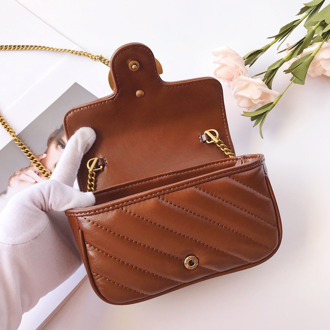 Gucci GG Marmont Small Matelassé Shoulder Bag - Brown Chevron Leather