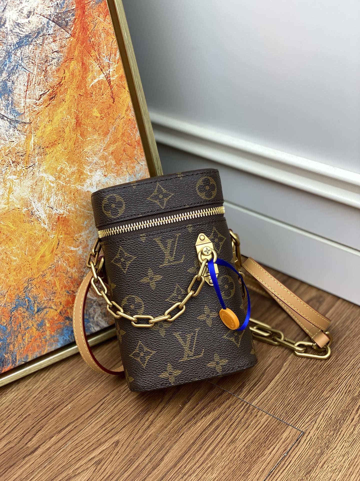 Louis Vuitton Classic Brown Monogram Cylindrical Bucket Bag with Gold Chain