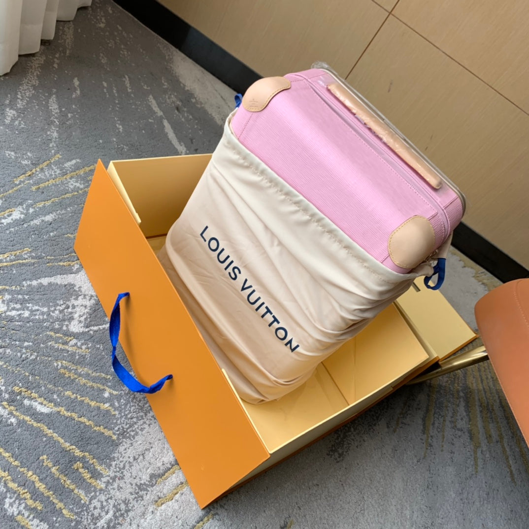 Pink Hardside Carry-On Suitcase with Leather Trim and Wheels