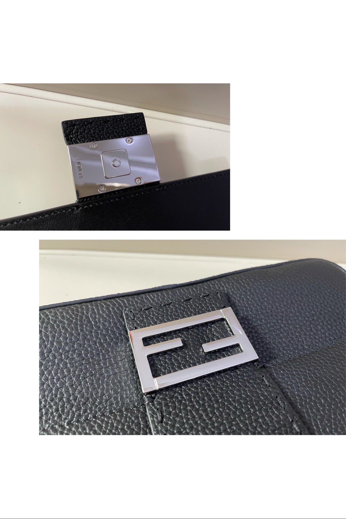 Fendi Black Leather Baguette Shoulder Bag with Silver FF Logo Buckle