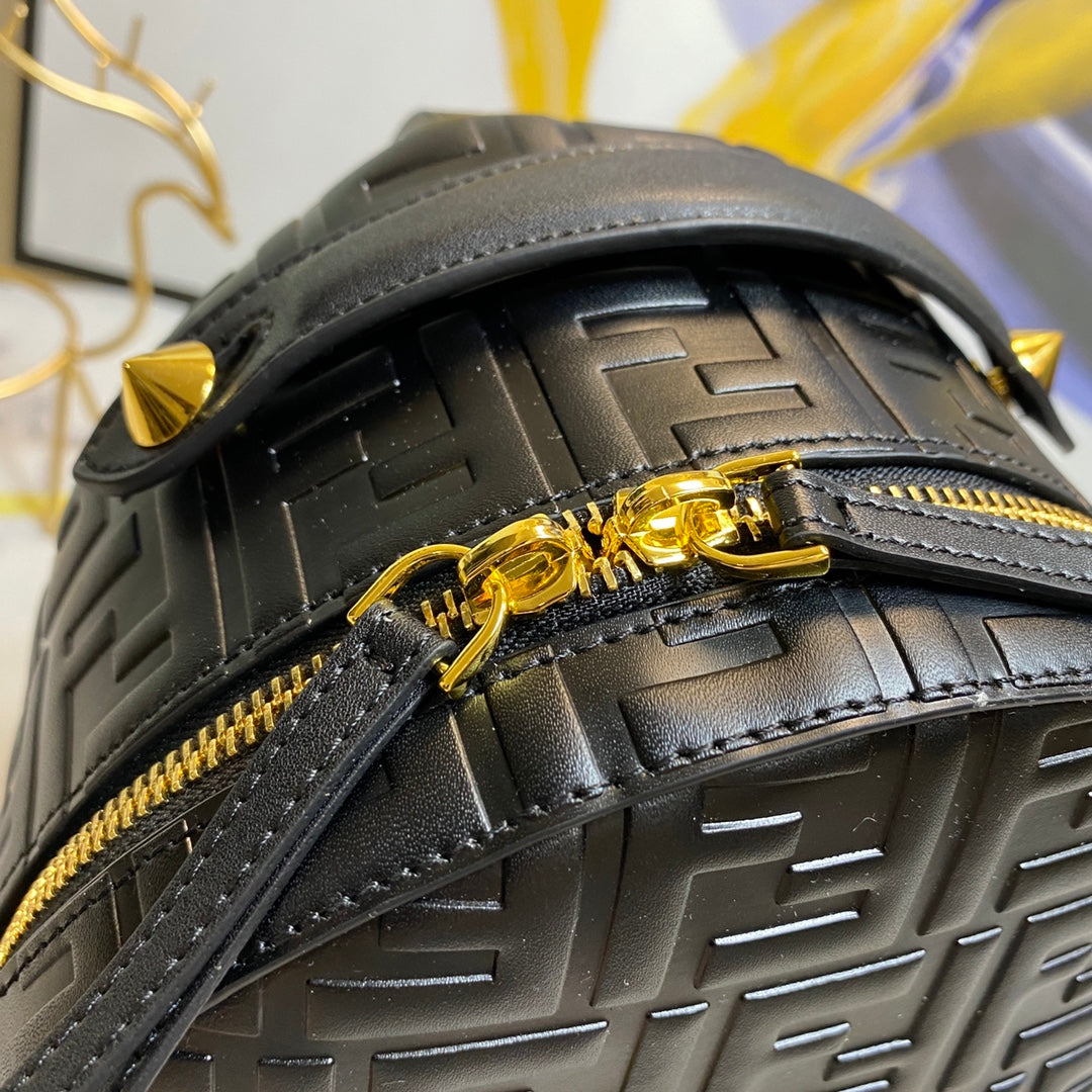 Fendi Mini Backpack in Black Embossed FF Leather with Gold Hardware